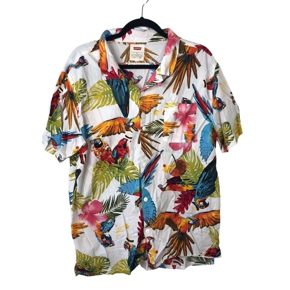 Levis Mens Tropical Parrot Button Down Short Sleeve Shirt SzXL - Picture 1 of 9